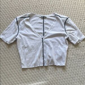 White Ribbed V-Neck Top